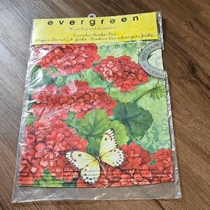 3 for $10 🦋 NIP Evergreen Red Geraniums & Butterfly Garden Flag